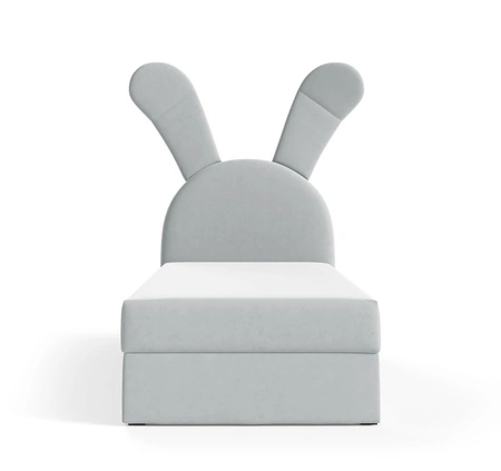 Łóżko kontynentalne Beti 100x200 siwe wyjątkowe łóżko do pokoju dziecięcego uroczy wysoki zagłówek w kształcie króliczka