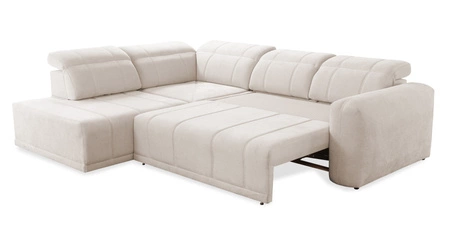 Narożnik z funkcją spania Cetara VII szary lewostronny wysokiej jakości narożnik do salonu z komfortowym przesuwanym oparciem