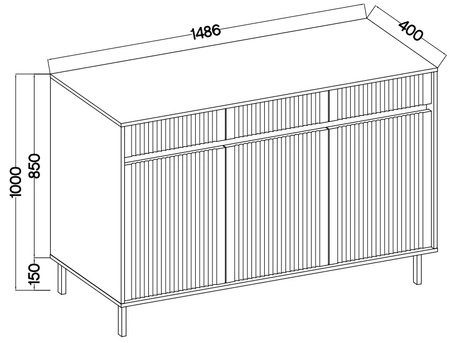 Komoda z szufladami Osaka 149 cm beżowa / czarny minimalistyczny design doskonała propozycja komody do salonu i sypialni gustowny ryflowany front