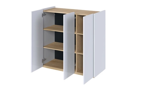 Komoda Easy 95 cm biały połysk / dąb scandi praktyczna i pojemna komoda z designerskim obniżonym blatem wykonana z dbałością o detale