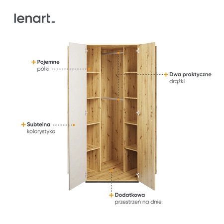 Szafa narożna Qubic dąb artisan / silk flou nowoczesny wygląd szafy z dwoma drążkami na ubrania wiszące ciekawe połączenie barw