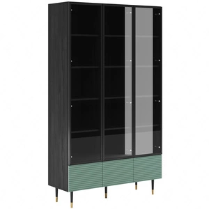 Witryna Salem 120 cm czarne drewno / pistacjowa zieleń elegancka witryna szklana wsparta na metalowcach nogach o stylowym wykończeniu