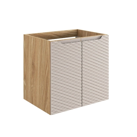 Szafka pod umywalkę Ocean 60 cm dąb olejowany / beżowy nowoczesny design szafka odporna na działanie wilgoci designerskie ryflowania