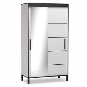 Szafa przesuwna z lustrem Bell 120 cm biały / czarny stylowa szafa do przedpokoju lub biura w stylu loftowym wysoka podstawa