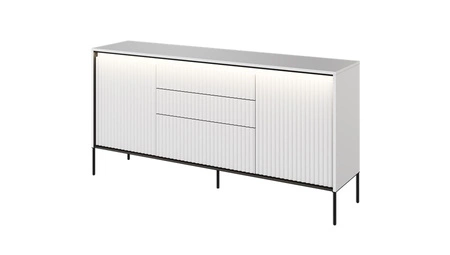 Komoda z szufladami Trend 166 cm biała funkcjonalna komoda o wyjątkowym designie ryflowane fronty z subtelnym oświetleniem