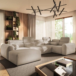 Narożnik z funkcją spania Cantare IV beżowy lewostronny starannie wykonany narożnik do salonu zapewnia komfort i wygodę