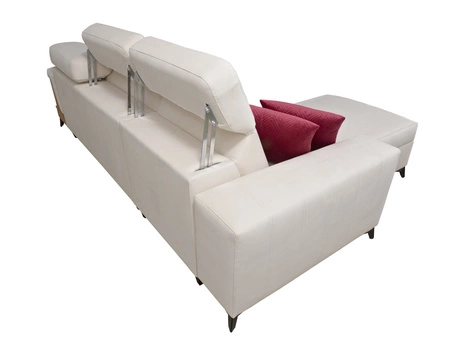 Narożnik z funkcją spania Bresso brązowy / biały lewostronny stylowy narożnik z praktyczną półką w kolorze czarnym regulowane zagłówki