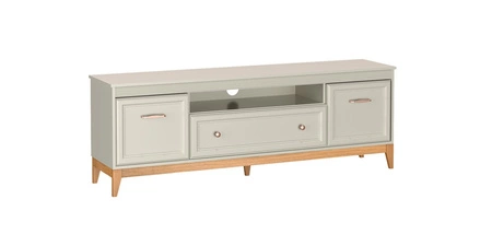 Zestaw mebli Windsor beżowy / dąb elegancka meblościanka o naturalnej kolorystyce stabilna drewniana podstawa uchwyty w kolorze miedzi