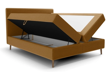 Łóżko kontynentalne Totti 140x200 miodowe stylowe łóżko z pojemnikiem na pościel trójwymiarowa tkanina o wyrazistych prążkach