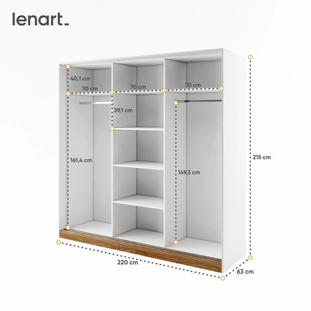 Zestaw mebli do sypialni Dentro biały / dąb stirling stylowy design komplet mebli do sypialni z szafą zagłówek łóżka z oświetleniem