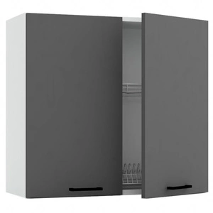 Szafka kuchenna wisząca z suszarką do naczyń Clara W80SU ALU szafka do kuchni odporna na działanie wilgoci czarne metalowe uchwyty