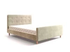 Łóżko tapicerowane Isara 180x200 beżowe z pojemnikiem w nowoczesnym skandynawskim stylu z charakterystycznym wezgłowiem oraz z zanóżkiem