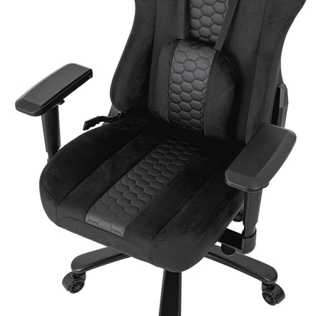 Fotel gamingowy Altimus Pro czarny wygodne siedzisko wykonane z trwałej alcantary regulowane podłokietniki i oparcie stabilny stelaż