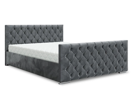 Łóżko tapicerowane Viamao 180x200 szare z pojemnikiem w nowoczesnym skandynawskim stylu z pikowanym wezgłowiem oraz zanóżkiem