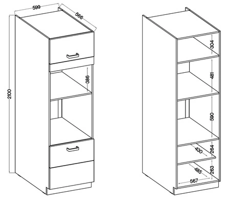 Słupek kuchenny Delos 60 DPM-210 2F szafka do zabudowy mikrofali i piekarnika odporna na parę wodną wysoką temperaturę i rozlane ciecze