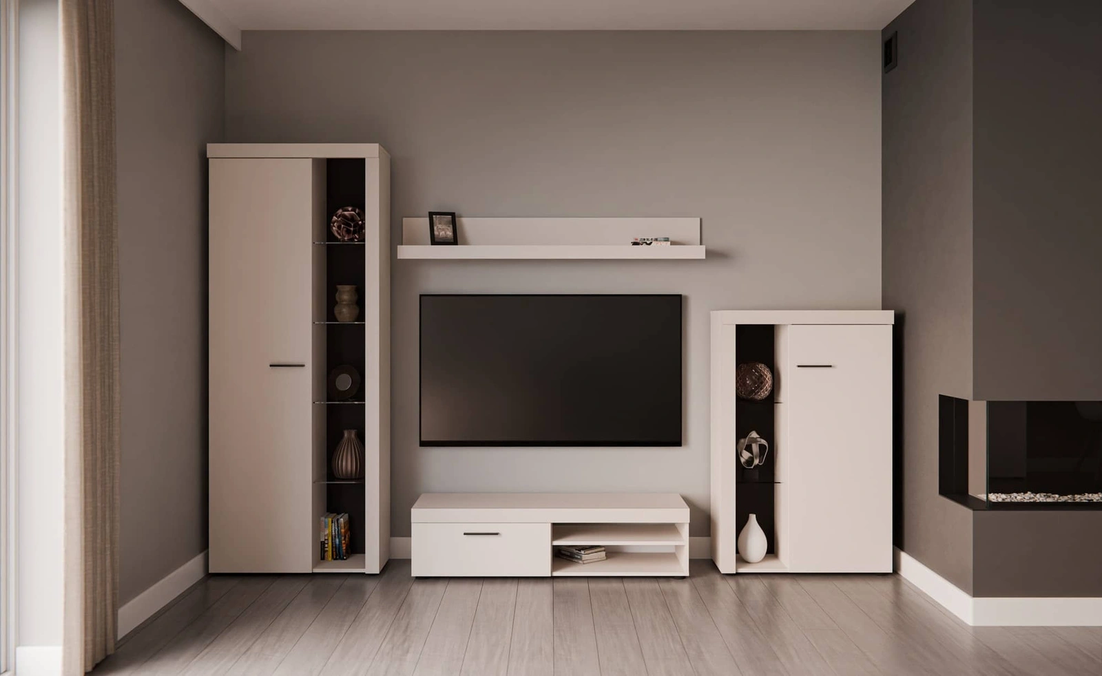 Meblościanka do salonu Rene w kolorze beż piaskowy