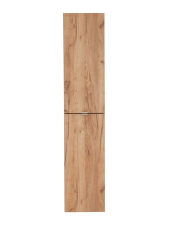 Słupek łazienkowy wiszący Capri 35 cm dąb craft złoty prosta stonowana forma szafki do łazienki stylowy uchwyt krawędziowy