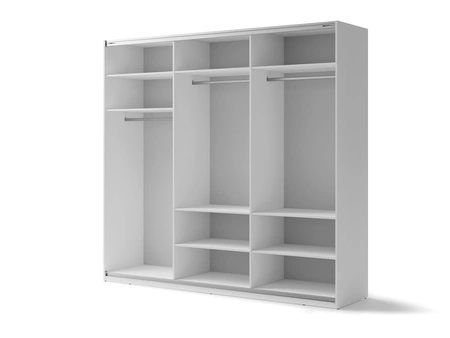 Szafa przesuwna z lustrem Maxi 250 cm biała duża praktyczna szafa do przechowywania wyposażona w trzy drążki na ubrania wiszące