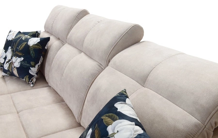 Narożnik z funkcją spania Buffalo VII ciemny beżowy prawostronny stylowy narożnik rozkładany z pojemnikami na pościel welurowa tkanina