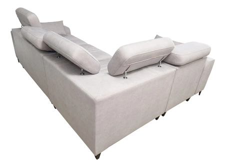 Narożnik z funkcją spania Castel II grafitowy lewostronny komfortowy narożnik z regulowanymi zagłówkami pojemnik na pościel