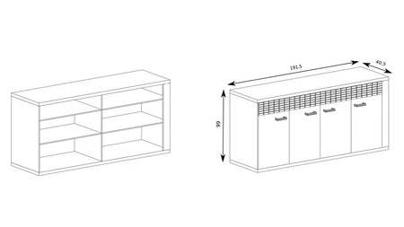 Komoda z szufladami Natural 192 cm dąb ribbeck naturalny i lekki design komody oświetlenie LED uwydatnia ozdobną drewniana listwę