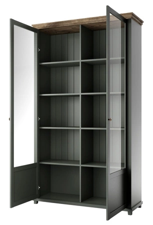 Witryna Evora 126 cm butelkowa zieleń / dąb lefkas zachwyci miłośników wyrazistych wnętrz idealna do salonu oraz jadalni