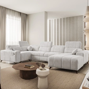 Narożnik z funkcją spania Penejos IV szary popiel prawostronny stylowy narożnik rozkładany z dwoma pojemnikami na pościel trwała tkanina