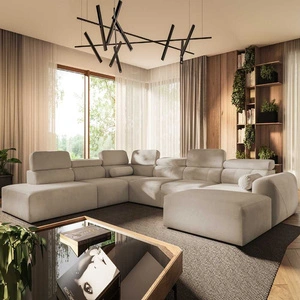 Narożnik z funkcją spania Cantare X beżowy prawostronny wygodny narożnik o niebanalnym designie doskonały do przestronnego salonu