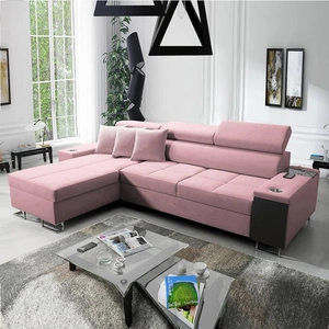 Narożnik z funkcją spania Dafni indyjski róż lewostronny velvet komfort i funkcjonalność podczas codziennego wypoczynku