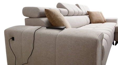 Narożnik z funkcją spania Bolmso grafitowy prawostronny narożnik z dwoma pojemnikami na pościel praktyczna szuflada w boczku mebla