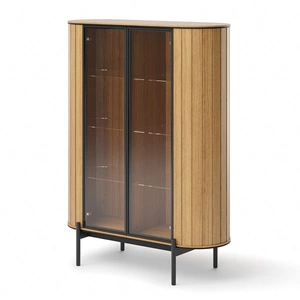 Witryna Rotto 107 cm dąb vincenza nowoczesny design witryny o owalnym kształcie półki wykonane z bezpiecznego szkła hartowanego