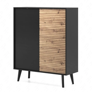 Komoda wysoka Saipan 104 cm czarny / dąb artisan designerski i komfortowy mebel nowoczesny design elegancka forma w nowoczesnym stylu dekoracyjny ryflowany dekor