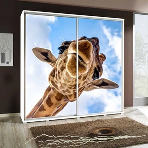 Szafa przesuwna Artistino 205 cm z grafiką żyrafa korpus szafy w kolorze białym wykonany z płyty o grubości 22mm