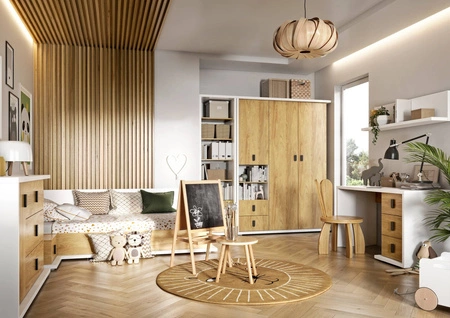 Szafa Simi 100 cm biały / hikora naturalna stylowy design klasyczna forma idealna szafa do pokoju młodzieżowego lub sypialni