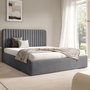 Łóżko tapicerowane Faro 180x200 ciemny szary wygodne łóżko do sypialni designerskie wezgłowie o subtelnie zaokrąglonym kształcie