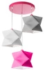 Lampa wisząca potrójna Quasar designerska lampa sufitowa do pokoju dziecięcego lub niemowlęcego z kolorowymi abażurami i różową rozetą sufitową