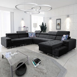 Narożnik z funkcją spania Hampton VIII czarny prawostronny nowoczesny design narożnik rozkładany do salonu funkcjonalna dostawka