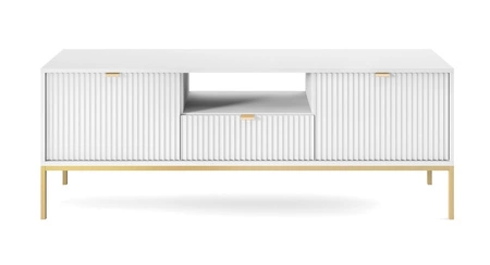 Zestaw mebli Lovro biały nowoczesny design meblościanka do salonu lub pokoju dziennego meble wzbogacone złotymi metalowymi dodatkami