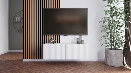 Szafka RTV Colder 100 cm biała z możliwością podwieszenia stylowy ryflowany front elegancka forma mebla w nowoczesnym stylu