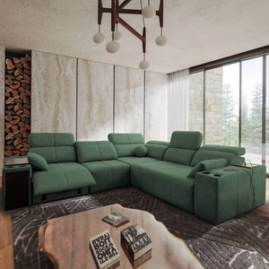 Narożnik z funkcją spania Tesalia III Lux miętowy lewostronny komfortowy narożnik z wysuwanym podnóżkiem funkcja przesuwanego oparcia