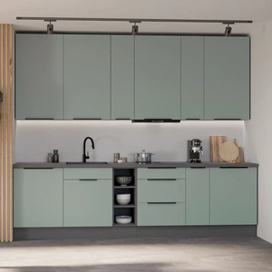 Zestaw mebli kuchennych Treviso Ant 300 cm stylowe szafki kuchenne z frontami wykonanymi w technologii anti fingerprint metalowe uchwyty