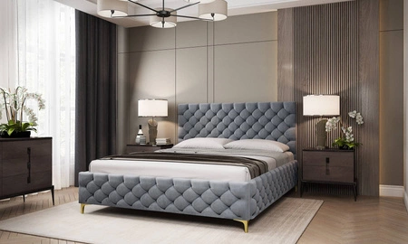 Łóżko tapicerowane Fiano 180x200 szare stylowe łóżko z pojemnikiem na pościel wygodny zagłówek zachwyca eleganckim designem