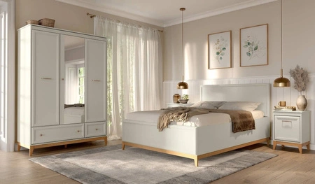 Łóżko Windsor 140x200 cm z pojemnikiem na pościel beżowy / dąb eleganckie i komfortowe łóżko do sypialni drewniana stabilna podstawa