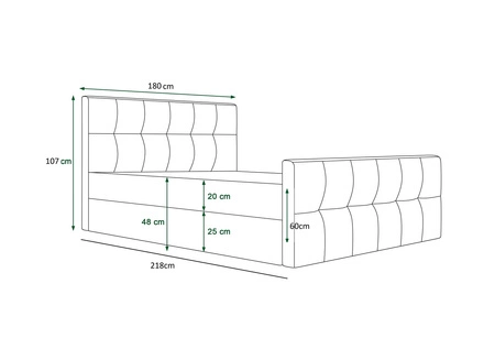 Łóżko kontynentalne Manhattan 180x200 błękitne w nowoczesnym skandynawskim stylu z tapicerowanym zagłówkiem i zanóżkiem