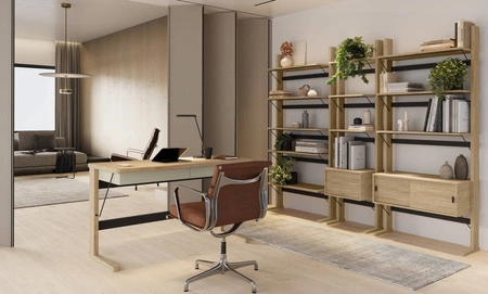 Zestaw mebli biurowych Ollie dąb olejowany / beżowy / czarny designerskie meble w minimalistycznym stylu idealne do każdego wnętrza