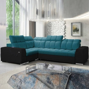 Narożnik z funkcją spania Luigi II turkusowy / czarny lewostronny komfort podczas codziennego wypoczynku narożnik z pojemnikiem na pościel