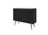 Komoda z szufladami Luxury 107 cm czarna stylowa komoda z ryflowanymi frontami korpus zwieńczony złotą listwą czarne metalowe nogi
