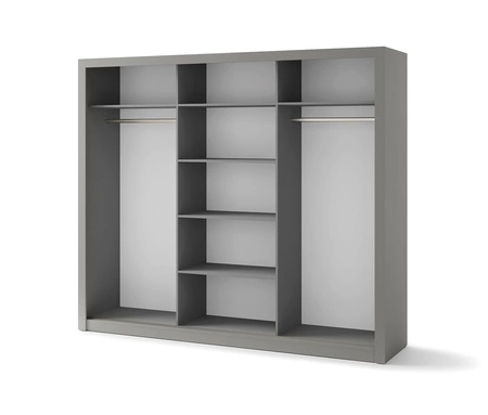 Szafa przesuwna z lustrem Idea 250 cm szara estetycznie wykonana szafa do sypialni lub pokoju młodzieżowego srebrne uchwyty