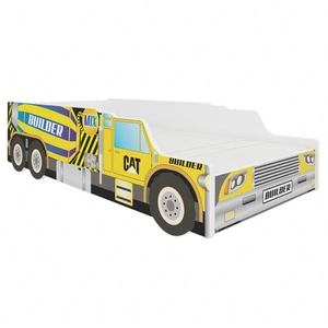 Łóżko Builder 80x160 cm designerskie łóżko z materacem w kształcie samochodu z ozdobnym nadrukiem wykonane z solidnych materiałów