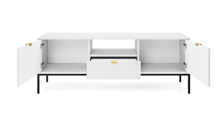 Szafka RTV Lovro 154 cm biała nowoczesny design zachwyci miłośników wyrazistych wnętrz